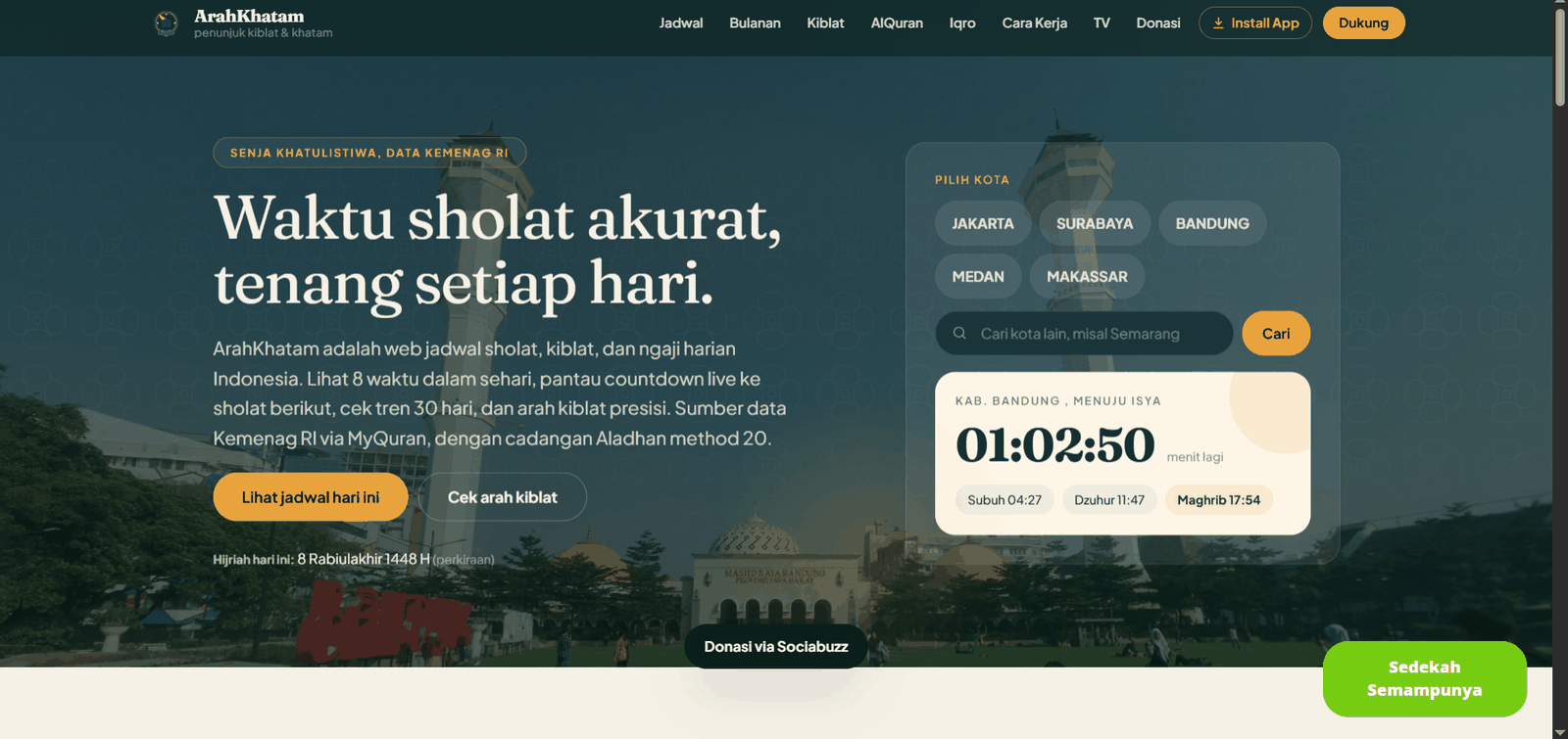 Tangkapan layar Arah Khatam